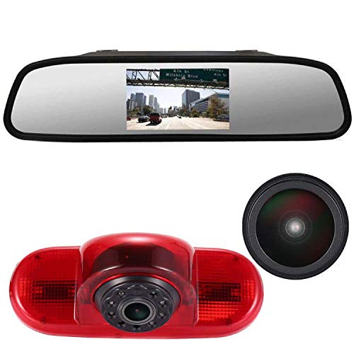 〔18mm Lens Camera + 4.3'' Rearview Mirror〕Car HD waterproof 3rd Brake Light Reverse Camera Kit for Opel Vivaro surf concept/life/Combo/Vauxhall/Renault Trafic/Fiat Talento/Primastar van