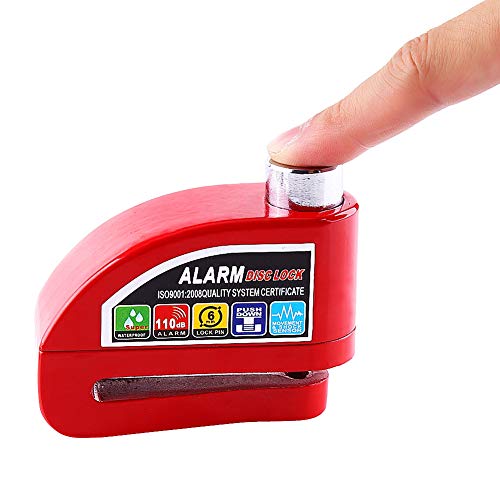 Cuque Disc Brake Lock Motorcycle Anti-Theft Brake Lock Scooter Bicycle Security Alarming System with 2 Keys(Red)