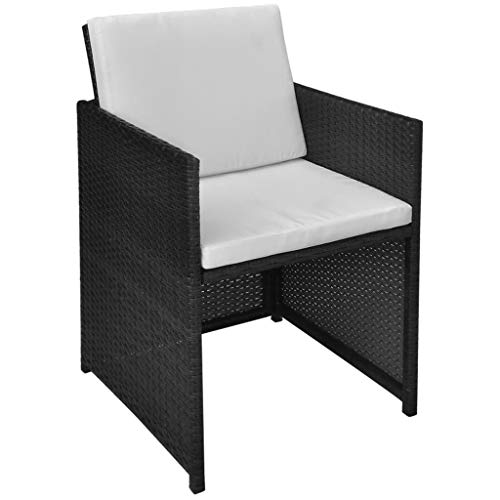 vidaXL Gartenmöbel 13-TLG. mit Auflagen Sitzgruppe Gartenset Sitzgarnitur Gartengarnitur Gartentisch Esstisch Stühle Poly Rattan Schwarz – Bild 7