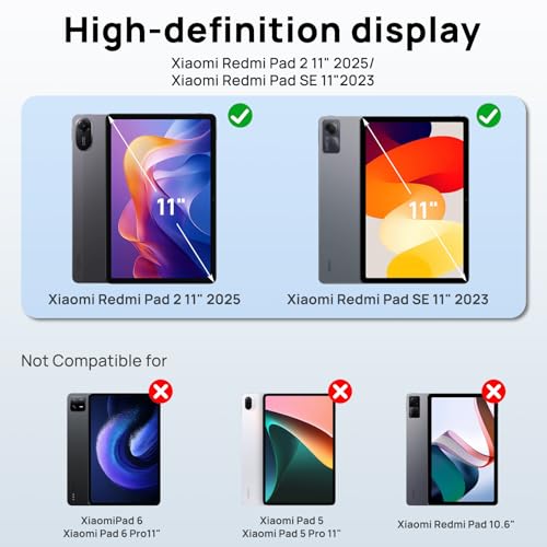 Gerutek Shockproof Case for Xiaomi Redmi Pad 2 11 Inch 2025 / Redmi Pad SE 11 Inch 2023, Rugged 3 Layer Structure Case with 360° Rotating Stand Hand Strap and Lanyard Holder Pen Holder Black