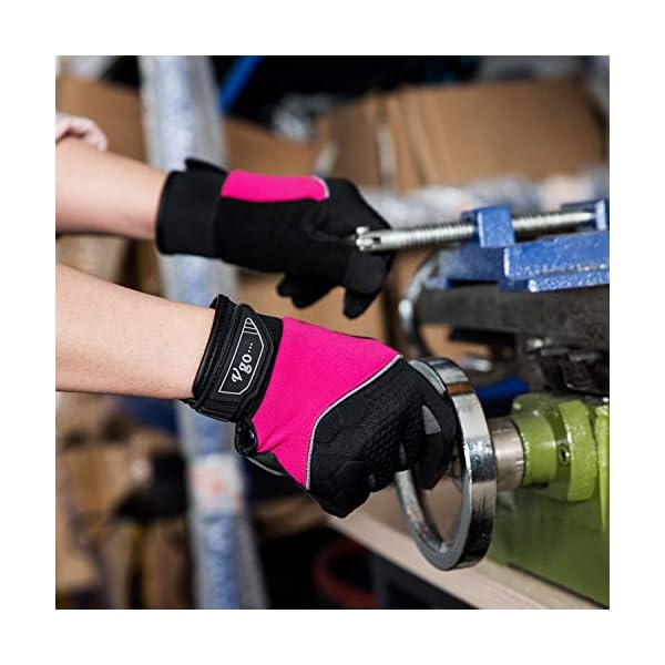 Vgo 3 Paare Mechaniker- und Arbeitshandschuhe für Damen, aus Kuhleder und Spandex mit Schaumpalmen, Toucscreen… – Bild 8