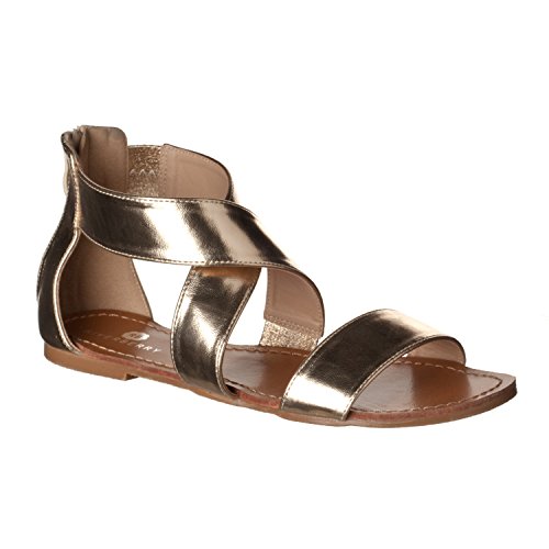 Riverberry women s claire faux leather crisscross open toe flat s…