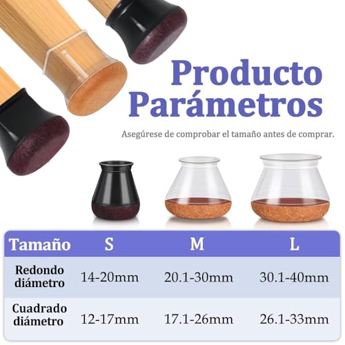 Ansible 16 Piezas Protectores para Patas de sillas, Silicona Antideslizantes para Muebles，Protección el Suelos Duros，Almohadilla de Fieltro，Protección Integral, Negro Pequeño(Ajuste 14-20mm)