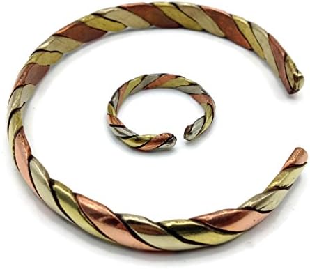 Tibetan Three Metal Healing Medicine Bracelet and Ring Set with Copper. Unisex, Helps Relieve Arthiritis and Tendon Pains