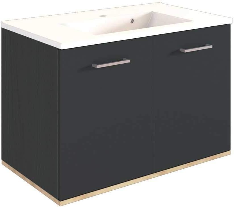 Pharao24 Badezimmer Waschtisch in Dunkel Grau und Buche Dekor 80 cm