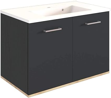 Pharao24 Badezimmer Waschtisch in Dunkel Grau und Buche Dekor 80 cm