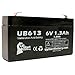 UB613 Sealed Lead Acid Battery (6V, 1.3Ah, 1300mAh, F1 Terminal, AGM, SLA) - Includes Two F1 to F2 Terminal Adapters - Compatible with North Supply 782322, Casil/Chee Yuen Ca613, Ex6v1.2a Djw6-12