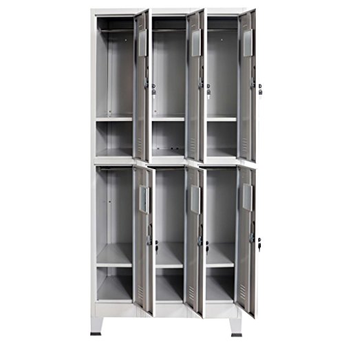 Fesjoy Steel Storage Cabinet, Locker Cabinet with 6 Compartments, Lockable Doors, 35.4x17.7x70.9 inches