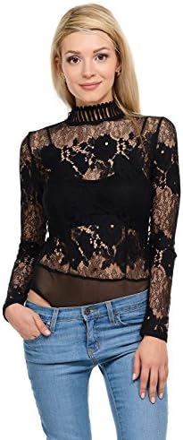 Clinamen Clothing Womens Sexy All Over Floral Lace Bodysuit(K7796) (Small, Black)