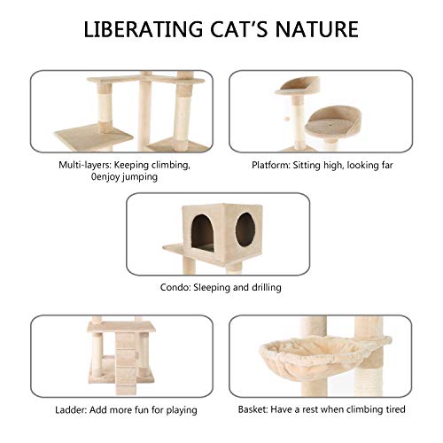 LAZY BUDDY Cat Tree, 72” MultiLevel with SisalCovered Posts, 2