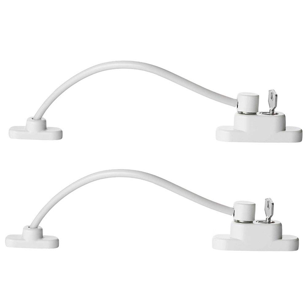 Keyohome Pack of 2 Window Restrictor Locks Child Safety Window Locks for UPVC Windows, Baby Security Window Restrictors with Screws Keys, Door Window Opening Wire Cable Limiter for Home School (2pcs)