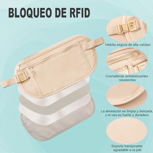 2 Piezas Cinturón de Viaje Antirrobo - Bolsa Oculta Ultradelgado para Pasaporte, Efectivo, Tarjetas - Cremallera Segura Invisible y Cinturón Regulable - Ligero para Viajar, Deporte cartera antirrobo