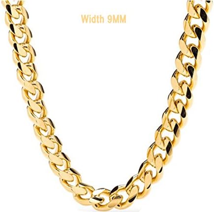 Gold chain necklace 9MM 18K Diamond cut Smooth Cuban Link with a. USA made