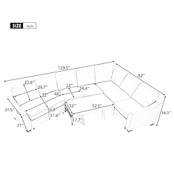 ERYE 129.5" L-Shaped Sectional Sofa W/Pull Out