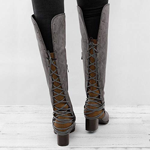 VANDIMI Wide Calf Knee High Boots for Women Winter Fashion Low Block Heel Shoes Over The Knee Booties Zipper Side