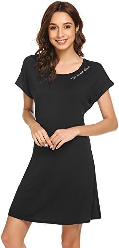 Skylin Short Sleeve Nightgown Womens Embroidery Sleepwear Shirt Dress Pajamas S-XL