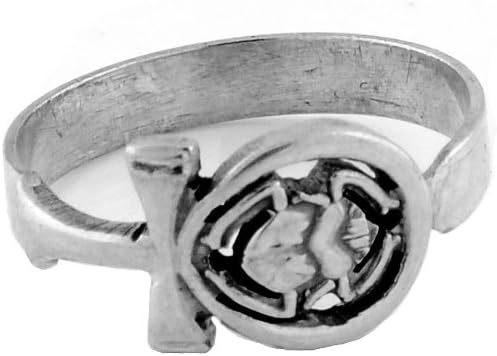 Egyptian Jewelry Silver Scrab and Ankh Ring - Size 10