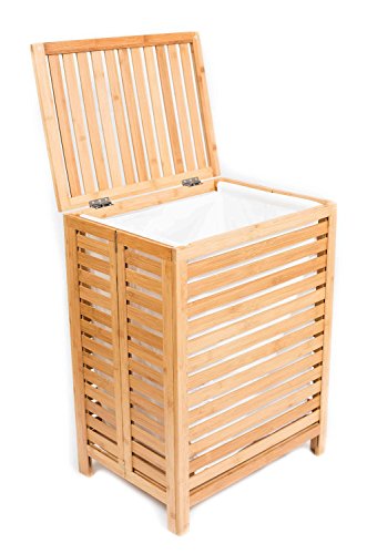 BirdRock Home Folding Bamboo Hamper (Large) | Made of Natural Bamboo | Includes Machine Washable Cotton Canvas Liner