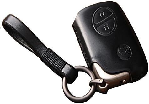 KMT Car Smart Key FOB Genuine Calf Leather Case Cover Protector Holder for Lexus CT200H ES350 GS300 GS350 GS430 GS450h GS460 GX460 LX570 RX350 RX450h RX400h (Black+Black Thread)