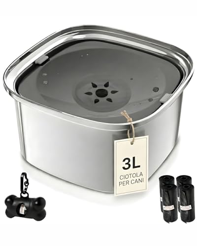 NOOGUI - Bowl for Dogs - Capacity 3L - Anti-drip Bowl Anti-Spill Anti-tip - Animal Accessory Non-Slip Base - Dog Water Bowl - Dispenser with 4 Bags Included