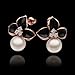 10mm Simulated Pearl Stud Earrings with Zircon Rhinestone Black Flower for Women