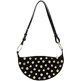 Studded Shoulder Purses for Women Gold Studs Punk Rock Y2k Suede Purse Handbags Trendy Purse 2025 (Black)