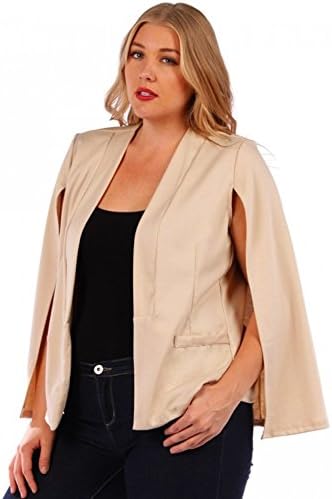 Yummy Plus Women’s Cape Blazer (3X, Beige)