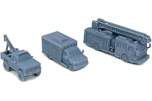 Outland Models Railroad Scenery Rescue Truck Set: Fire/Ambulance/Tow Pickup 1:160 N Scale