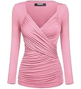 Zeagoo Women's Deep V Neck Long Sleeve Unique Cross-Front Wrap Sexy Slim Fit Fashion Tops