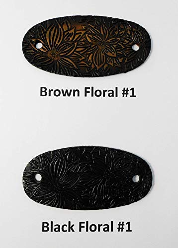2 Large Leather Hair Barrettes w Sticks, Oval Shape Ponytail Holders, Choice of Design - Thumbnail 3