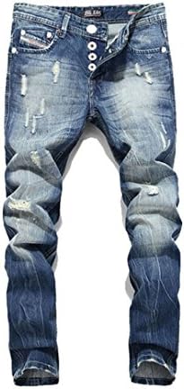 Hensdbag Fashion Men Jeans Straight Jeans Italian Designer Distressed Denim Jeans Blue 30