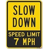 New Warning Signs Metal Tin Sign -Aluminum Slow Down - Speed Limit 7 Mph, Heavy-Duty Road Outdoor Industrial Sign 12x8 Inches Warning Signs Prompt Signs