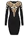 ACEVOG Women's Long Sleeves Gold Foil Print Vintage Cocktail Dresses, Medium, Black