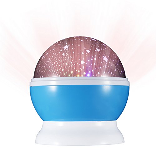 6D Star Projector Lamp Night Light with 4 Colorful LED Bulbs Making 360 Degree Rotation Night Sky Moon and Stars for Bedroom and Living Room