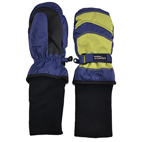 SnowStoppers Kid's Waterproof Stay On Winter Nylon Mittens Small / 1-3 Years Navy Blue/Lime Green