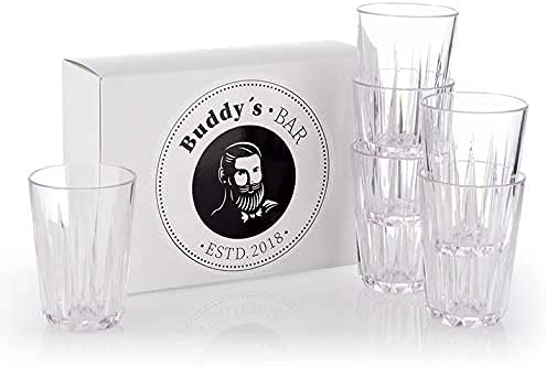 Set of 6, Quality 200 ml Tritan Plastic Drinking Cups, BPA-Free, Crystal Glass Look, Shatterproof Reusable Cups, Dishwasher Safe