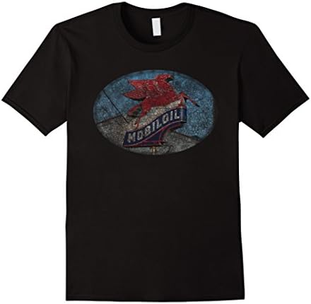 Men's VINTAGE RETRO MOBIL OIL SIGN DISTRESSED T-SHIRT   2XL Black