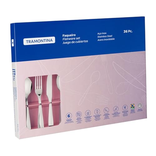 Faqueiro Aço Inox com Faca para Churrasco com 36 Peças Tramontina Laguna Prata