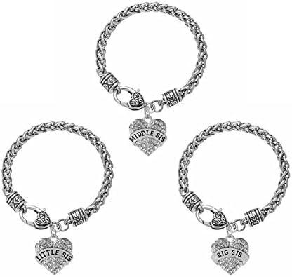ORECO STEEL Sister Gift Charm Bracelet Set Crystal Love Heart Big Middle Little Sis Link Daughter Bracelet