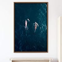 Framed Canvas Wall Art Fish on The Surface Bedroom Dolphin Marine Life Multicolor Nautical Photography - 16x24 inches