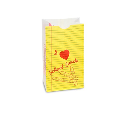 Bagcraft Papercon 300200 Dubl Wax SOS Lunch Bag, Red/Yellow/Green Ink Notepad, 11" Length x 6" Width x 3-1/2" Height (Case of 1000)