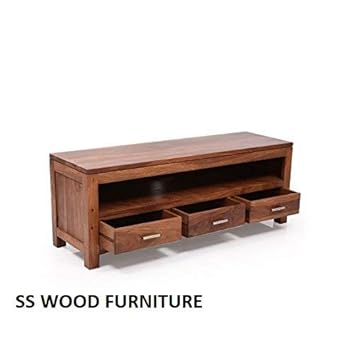 SS WOOD Furniture Sheesham Wood Wooden TV Cabinet Furniture Stand TV Unit in Living Room in Warm Natural Finish