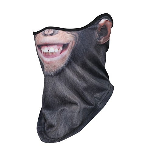JIUSY 3D Animal Neck Gaiter Neck Warmer Windproof Face Mask Windproof Protection Cover for Ski Snowboard Snowmobile Cycling Motorcycle Riding Halloween Party Outdoor Activities Men Chimpanzee Smile