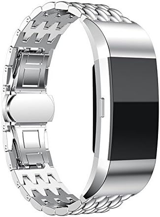 Fitbit Charge 2 Bands AIRED Strap Smartwatch Accessories Replacement Watchbands With Stainless Steel Metal And Safety Clasp For Fitbit Charge 2 HR Fitness Tracker (Silver-Type B)