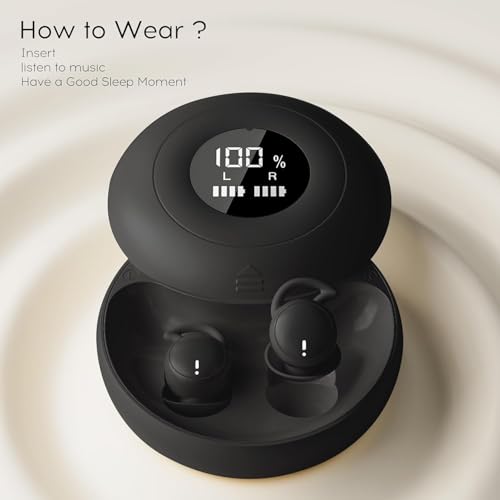 sunvito Sleep Earbuds for Side Sleepers, Mini Invisible Wireless Bluetooth 6.0 Micro Sleep Headphones, Hidden Earbuds with LED Screen for Small Ears Sleeping, Exercise, Working, Hiking