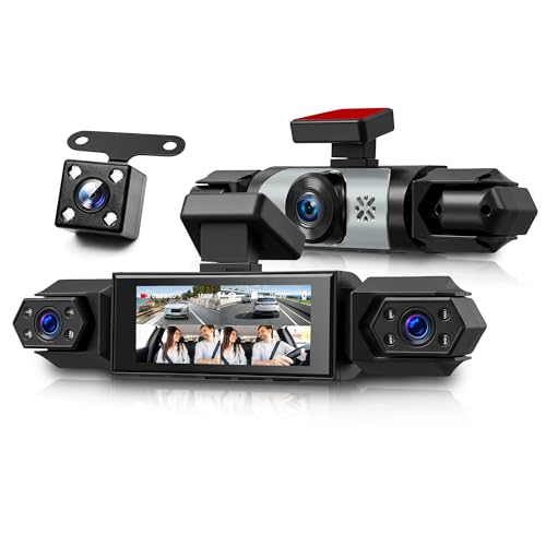 Rimoody 4 Canali 360° Dashcam Auto, 4 Telecamera HD 1080P Anteriore e Posteriore Sinistra Destra, 3.16 Pollici Schermo IPS Dash Cam con Visione Notturna 8 IR/Loop Video/24H Parcheggio Monitor