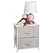 mDesign Short Vertical Dresser Storage Tower - Sturdy Steel Frame, Wood Top, Easy Pull Fabric Bins - Organizer Unit for Child/Kids Bedroom or Nursery - Textured Print - 2 Drawers - Linen/Natural