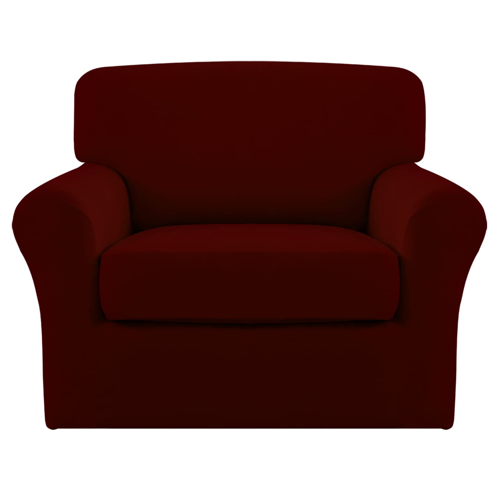 Easy-Going 2 Pieces Microfiber Stretch Chair Slipcover – Spandex Soft Fitted Sofa Couch Cover Washable Furniture Protector with Elastic Bottom Kids Pet Wine