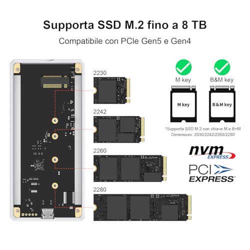 QWIIZLAB 80Gbps Fanless NVMe Enclosure with Aluminum Case, Thunderbolt 5/4/3 Compatible, Backward Compatible with USB4/UBS3.2/3.1/3.0, Supports PCIe M.2 SSD up to 8TB (Silver)