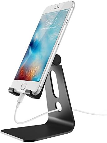HCOBCK Adjustable cell phone stand,Tablet Stand Holder [Updated Version] Aluminum alloy Stand Holder for Mobile Phone (All brand Size) and All Tablet (Black)